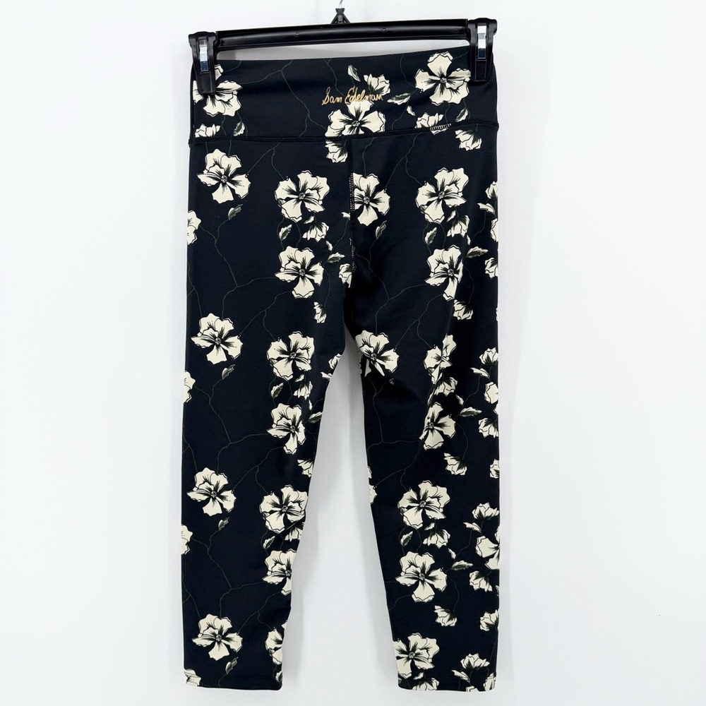 Sam Edelman High Rise Floral Leggings Size M Bold Garden Black Off-White Yoga - Picture 2 of 9
